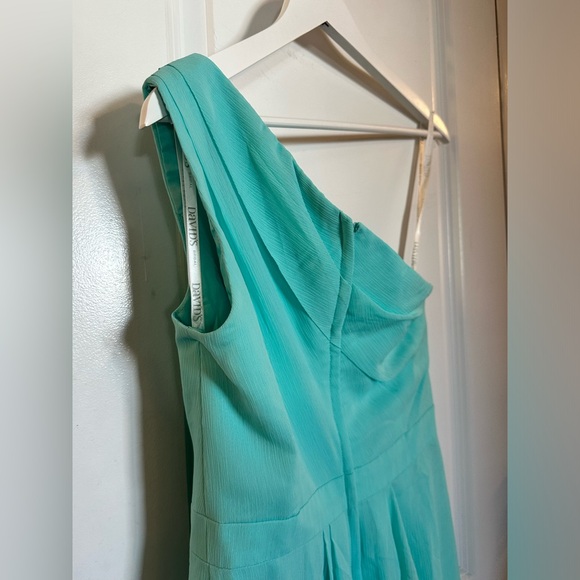 David’s Bridal long one-shoulder crinkle chiffon dress | Spa color - Picture 2 of 8